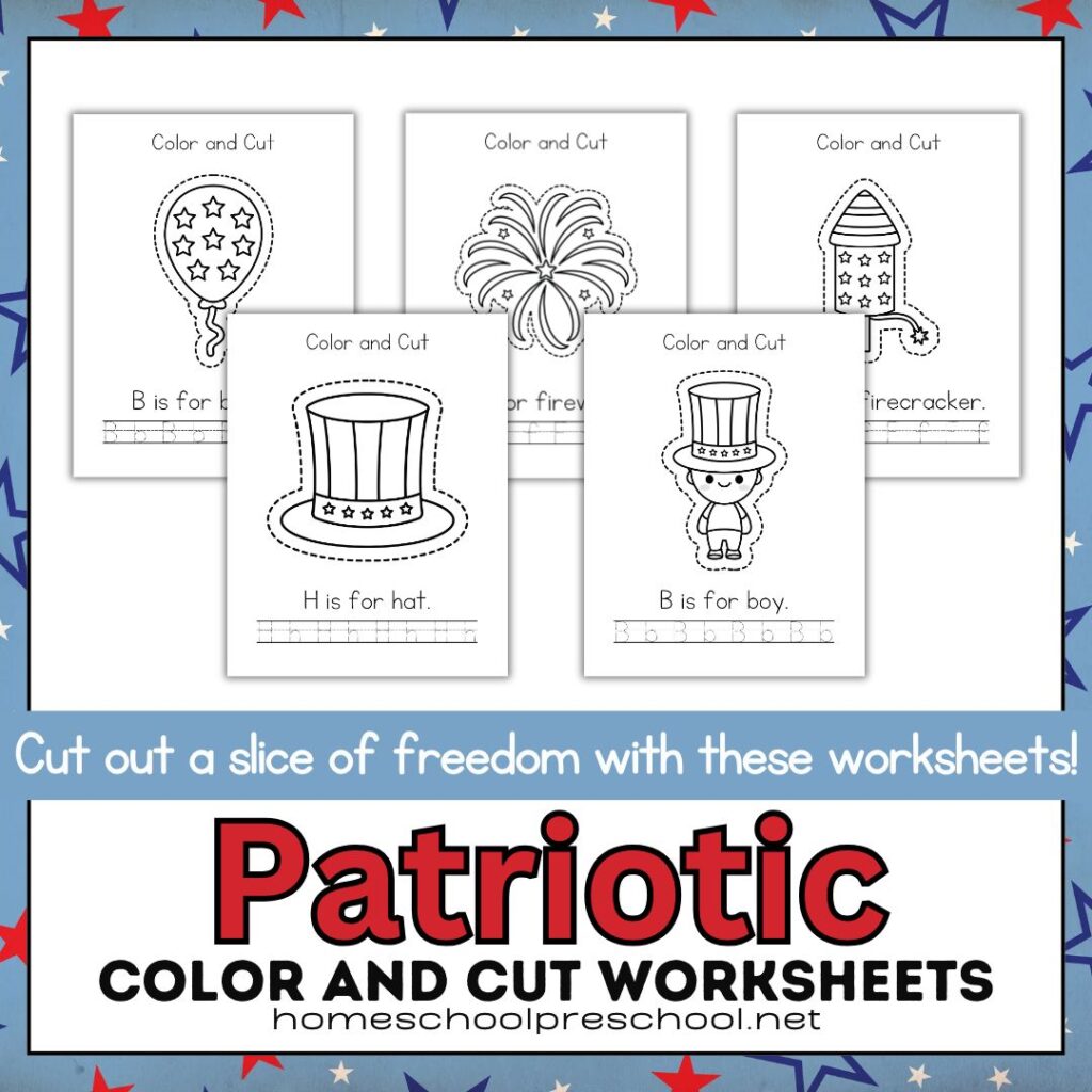Patriotic Cutting Practice Pages – Homeschool Preschool Shop