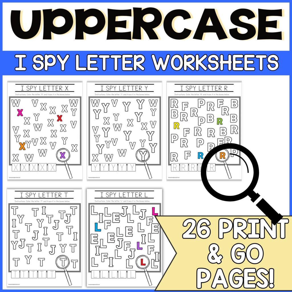 Uppercase I Spy Letter Worksheets